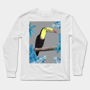 Toucan with tropical leaves and an ultimate gray background Long Sleeve T-Shirt